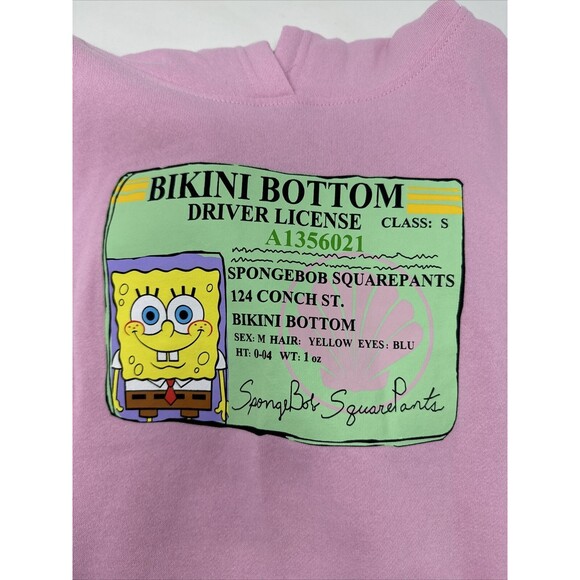 Nickelodeon Spongebob Bikini Bottom Driver's License Pink Pullover Hoodie Mens S - Picture 5 of 8